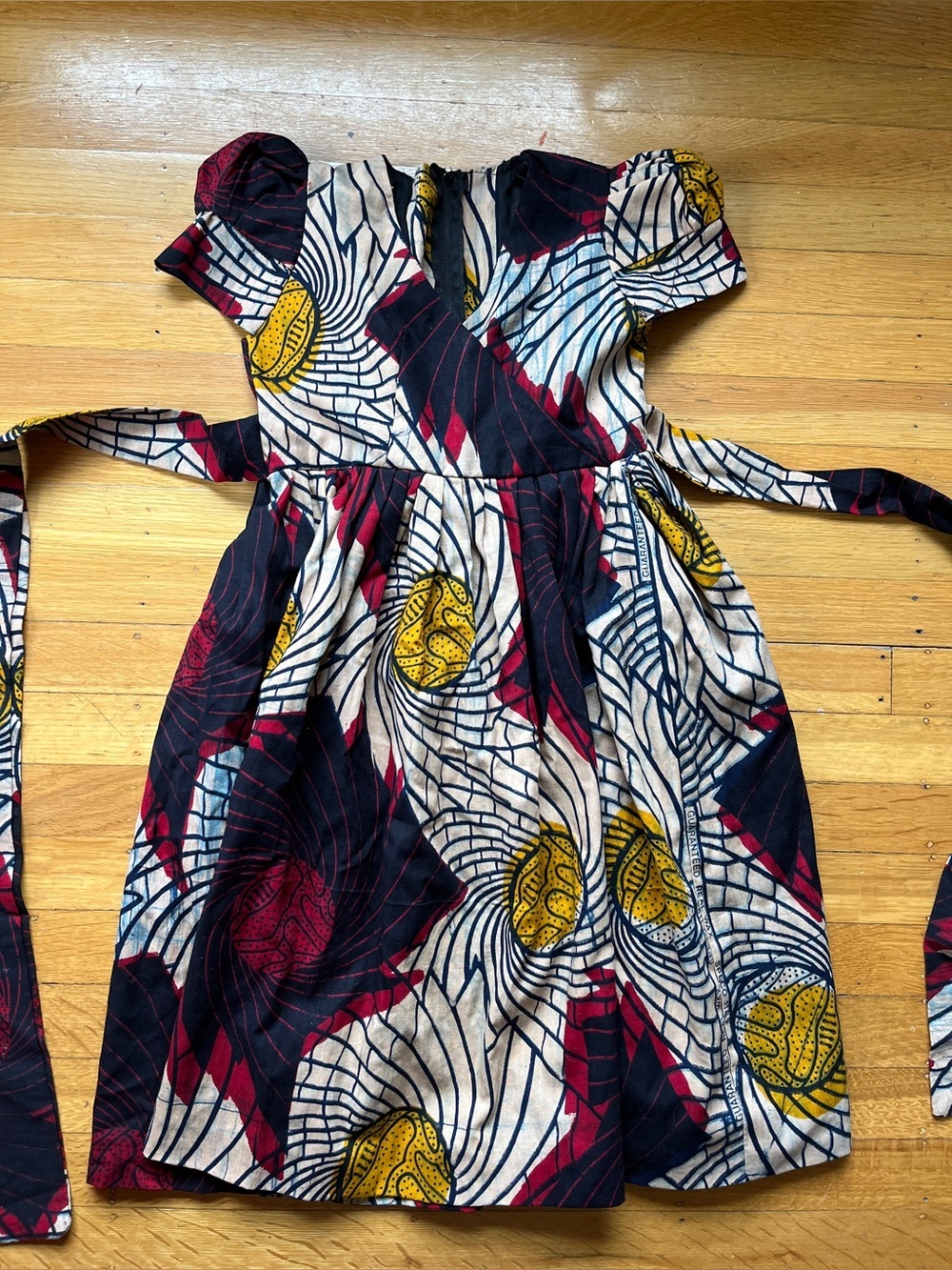 Handmade West African batik Ankara Dutch wax print puff sleeve dress 5 6 vneck